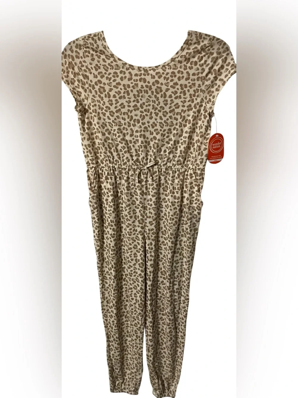 NWT Wonder Nation Girls Plus 10/12 Leopard Print Jumpsuit Jogger One Piece Ivory